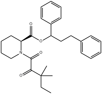 (2S)-1,3-diphenylpropyl 1-(3,3-diMethyl-2-oxopentanoyl)piperidine-2-carboxylate Struktur