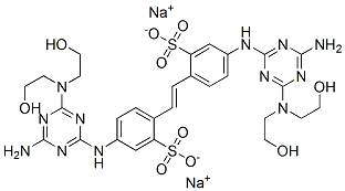 disodium 4,4'-bis[[4-amino-6-[bis(2-hydroxyethyl)amino]-1,3,5-triazin-2-yl]amino]stilbene-2,2'-disulphonate Struktur