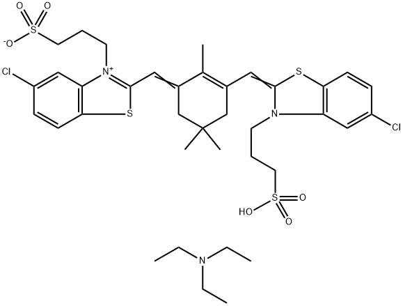 BENZOTHIAZOLIUM, 5-CHLORO-2-[[3-[[5-CHLORO-3-(3-SULFOPROPYL)-2(3H)-BENZOTHIAZOLYLIDENE]METHYL]-2,5,5-TRIMETHYL-2-CYCLOHEXEN-1-YLIDENE]METHYL]-3-(3-SULFOPROPYL)-, INNER SALT, COMPOUND WITH N,N-DIETHYLETHANAMINE (1:1) Struktur