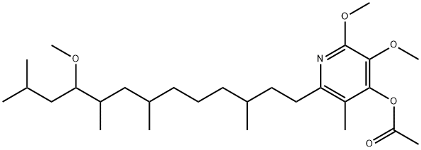 2,3-Dimethoxy-6-(10-methoxy-3,7,9,11-tetramethyltridecyl)-5-methyl-4-pyridinol acetate Struktur