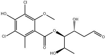 2,6-Dideoxy-D-arabino-hexose 4-(3,5-dichloro-4-hydroxy-2-methoxy-6-methylbenzoate) Struktur