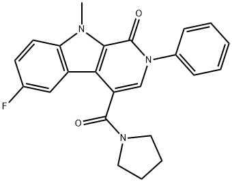 6-FLUOR-2-FENYL-9-METHYL-4-(PYRROLIDINE-1-CARBONYL)-9H-PYRIDO[3,4B]INDOOL-1(2H)-ON Struktur