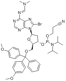 8-BROMO-5'-O-(4,4'-DIMETHOXYTRITYL)-N6-DIMETHYLAMINOMETHYLENE-2'-DEOXYADENOSINE, 3'-[(2-CYANOETHYL)-(N,N-DIISOPROPYL)]PHOSPHORAMIDITE Struktur