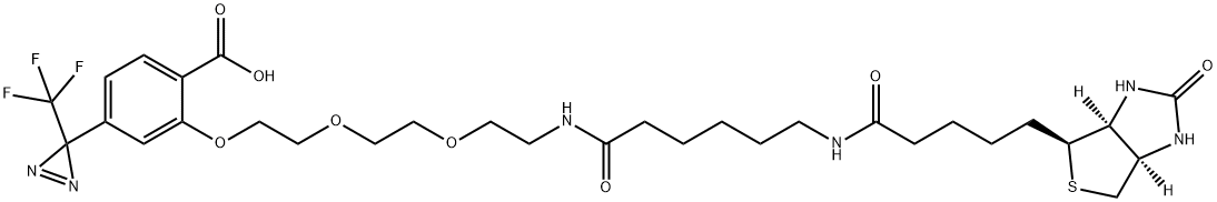 2-[2-[2-[2-[6-(Biotinylaminohexanoyl]aminoethoxy]ethoxy]ethoxy]-4-[3-(trifluoromethyl)-3H-diazirin-3-yl]benzoic Acid Struktur