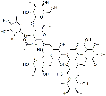 N-[(2S,3R,4R,5S,6R)-2-[(2R,3S,4S,5R,6S)-2-[[(2R,3R,4R,5S,6R)-3-acetamido-6-(hydroxymethyl)-5-[(2S,3R,4S,5R,6R)-3,4,5-trihydroxy-6-(hydroxymethyl)oxan-2-yl]oxy-4-[(2R,3R,4S,5R,6R)-3,4,5-trihydroxy-6-methyloxan-2-yl]oxyoxan-2-yl]oxymethyl]-3,5-dihydroxy-6-[(2R,3S,4R,5R)-4,5,6-trihydroxy-2-(hydroxymethyl)oxan-3-yl]oxyoxan-4-yl]oxy-6-(hydroxymethyl)-4-[(2S,3R,4S,5R,6R)-3,4,5-trihydroxy-6-(hydroxymethyl)oxan-2-yl]oxy-5-[(2R,3R,4S,5R,6R)-3,4,5-trihydroxy-6-methyloxan-2-yl]oxyoxan-3-yl]acetamide Struktur