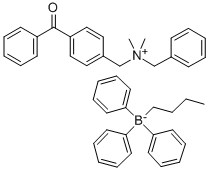 N-(4-[BENZOYL]BENZYL)-N-BENZYL-N,N-DIMETHYL AMMONIUM BUTYLTRIPHENYL BORATE Struktur