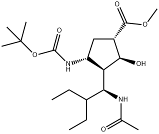 (1S,2S,3R,4R)-Methyl 3-((R)-1-acetaMido-2-ethylbutyl)-4-(tert-butoxycarbonylaMino)-2-hydroxycyclopentanecarboxylate Struktur