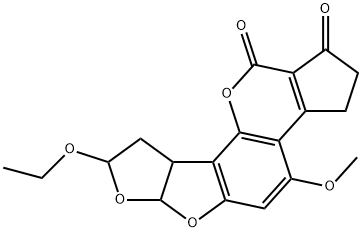 8-Ethoxy-2,3,6a,8,9,9a-hexahydro-4-methoxycyclopenta[c]furo[3',2':4,5]furo[2,3-h][1]benzopyran-1,11-dione Struktur