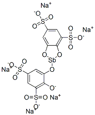 pentasodium 2-(2-oxido-3,5-disulphonatophenoxy)-1,3,2-benzodioxastibole-4,6-disulphonate Struktur