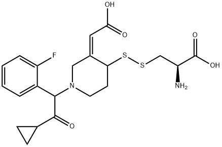 3-[[(3Z)-3-(CarboxyMethylene)-1-[2-cyclopropyl-1-(2-fluorophenyl)-2-oxoethyl]-4-piperidinyl]dithio]-L-alanine Struktur