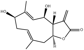 (3aS,4R,5E,7R,9E,11aS)-3a,4,7,8,11,11a-Hexahydro-4,7-dihydroxy-6,10-dimethyl-3-methylenecyclodeca[b]furan-2(3H)-one Struktur