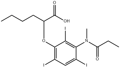 2-[[3-(N-Methylpropanoylamino)-2,4,6-triiodophenyl]oxy]hexanoic acid Struktur