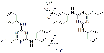 disodium 4,4'-bis[[6-anilino-4-(ethylamino)-1,3,5-triazin-2-yl]amino]stilbene-2,2'-disulphonate  Struktur