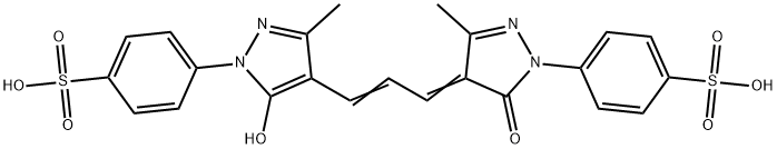 p-[4,5-dihydro-4-[3-[5-hydroxy-3-methyl-1-(4-sulphophenyl)-1H-pyrazol-4-yl]allylidene]-3-methyl-5-oxo-1H-pyrazol-1-yl]benzenesulphonic acid  Struktur