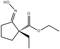 Cyclopentanecarboxylic acid, 1-ethyl-2-(hydroxyimino)-, ethyl ester, (1R,2E)- Struktur