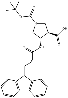 (3R,4S)-1-Boc-4-Fmoc-amino-3-pyrrolidinecarboxylic acid Struktur