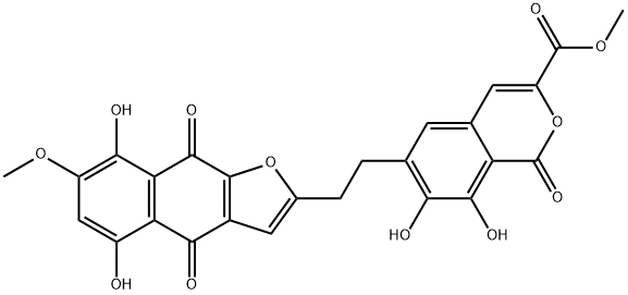 6-[2-(4,9-Dihydro-5,8-dihydroxy-7-methoxy-4,9-dioxonaphtho[2,3-b]furan-2-yl)ethyl]-7,8-dihydroxy-1-oxo-1H-2-benzopyran-3-carboxylic acid methyl ester Struktur