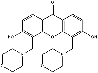 4,5-Bis(morpholinomethyl)-3,6-dihydroxy-9H-xanthen-9-one Struktur