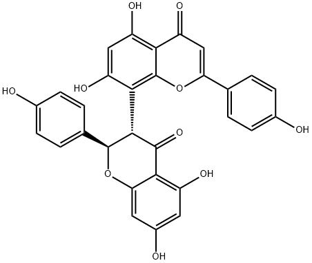 8-[(2S,3R)-5,7-dihydroxy-2-(4-hydroxyphenyl)-4-oxo-chroman-3-yl]-5,7-dihydroxy-2-(4-hydroxyphenyl)chromen-4-one Struktur