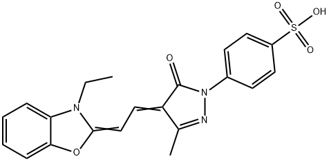 p-[4-[(3-ethyl-3H-benzoxazol-2-ylidene)ethylidene]-4,5-dihydro-3-methyl-5-oxo-1H-pyrazol-1-yl]benzenesulphonic acid Struktur