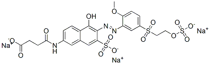 trisodium N-[5-hydroxy-6-[[5-[[2-(sulphonatooxy)ethyl]sulphonyl]-2-methoxyphenyl]azo]-7-sulphonato-2-naphthyl]succinamate Struktur