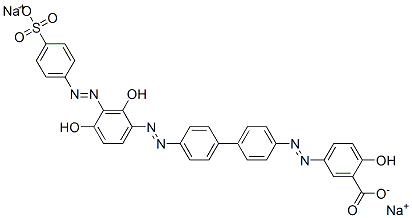 disodium 5-[[4'-[[2,4-dihydroxy-3-[(4-sulphonatophenyl)azo]phenyl]azo][1,1'-biphenyl]-4-yl]azo]salicylate Struktur