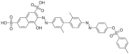 3-[[2,2'-dimethyl-4'-[[4-[[(p-tolyl)sulphonyl]oxy]phenyl]azo][1,1'-biphenyl]-4-yl]azo]-4-hydroxynaphthalene-2,7-disulphonic acid Struktur