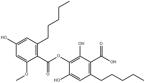 o-Anisic acid, 4-hydroxy-6-pentyl-, 3-ester with 2,3,4-trihydroxy-6-pe ntylbenzoic acid Struktur