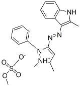 1,5-dimethyl-3-[(2-methyl-1H-indol-3-yl)azo]-2-phenyl-1H-pyrazolium methyl sulphate Struktur