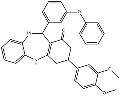 3-(3,4-DiMethoxyphenyl)-2,3,4,5,10,11-hexahydro-11-(3-phenoxyphenyl)-1H-dibenzo[b,e][1,4]diazepin-1-one Struktur