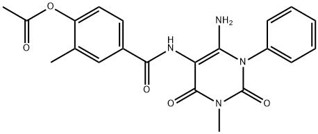 Benzamide,  4-(acetyloxy)-N-(6-amino-1,2,3,4-tetrahydro-3-methyl-2,4-dioxo-1-phenyl-5-pyrimidinyl)-3-methyl- Struktur