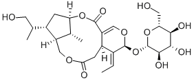 4-Ethylidene-3-(β-D-glucopyranosyloxy)-3,4,4a,5,9,10,11,12-octahydro-10-(2-hydroxy-1-methylethyl)-15-methyl-9,12-methano-6H,8H,14H-pyrano[3,4-c][1,7]dioxacyclododecin-6,14-dione Struktur