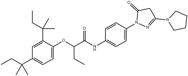 2-[2,4-Bis(1,1-dimethylpropyl)phenoxy]-N-[4-(4,5-dihydro-5-oxo-3-pyrrolizino-1H-pyrazole-1-yl)phenyl]butanamide Struktur