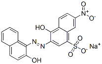 4-Hydroxy-3-[(2-hydroxy-1-naphtyl)azo]-7-nitro-1-naphthalenesulfonic acid sodium salt Struktur