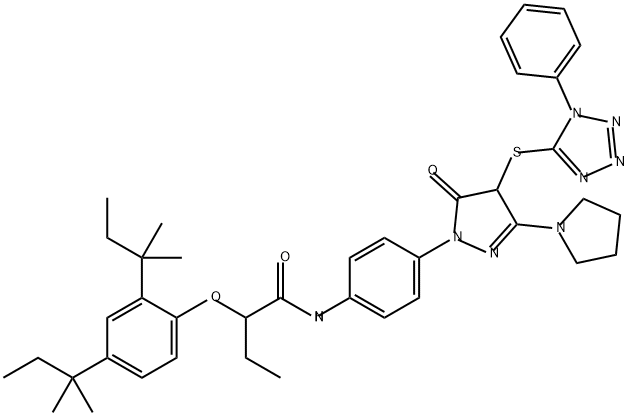 2-(2,4-Bis(1,1-dimethylpropyl)phenoxy)-N-(4-(4,5-dihydro-5-oxo-4-((1-phenyl-1H-tetrazol-5-yl)thio)-3-(1-pyrrolidinyl)-1H-pyrazol-1-yl)phenyl)butanamide Struktur