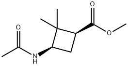 Cyclobutanecarboxylic acid, 3-(acetylamino)-2,2-dimethyl-, methyl ester, Struktur