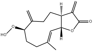 (3aS,7R,10E,11aR)-3a,4,5,6,7,8,9,11a-Octahydro-7-hydroperoxy-10-methyl-3,6-bis(methylene)cyclodeca[b]furan-2(3H)-one Struktur