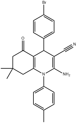 2-amino-4-(4-bromophenyl)-7,7-dimethyl-1-(4-methylphenyl)-5-oxo-1,4,5,6,7,8-hexahydro-3-quinolinecarbonitrile Struktur