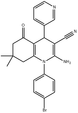 2-amino-1-(4-bromophenyl)-7,7-dimethyl-5-oxo-4-(3-pyridinyl)-1,4,5,6,7,8-hexahydro-3-quinolinecarbonitrile Struktur