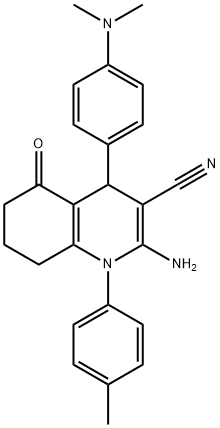 2-amino-4-[4-(dimethylamino)phenyl]-1-(4-methylphenyl)-5-oxo-1,4,5,6,7,8-hexahydro-3-quinolinecarbonitrile Struktur