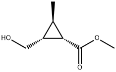 Cyclopropanecarboxylic acid, 2-(hydroxymethyl)-3-methyl-, methyl ester, Struktur