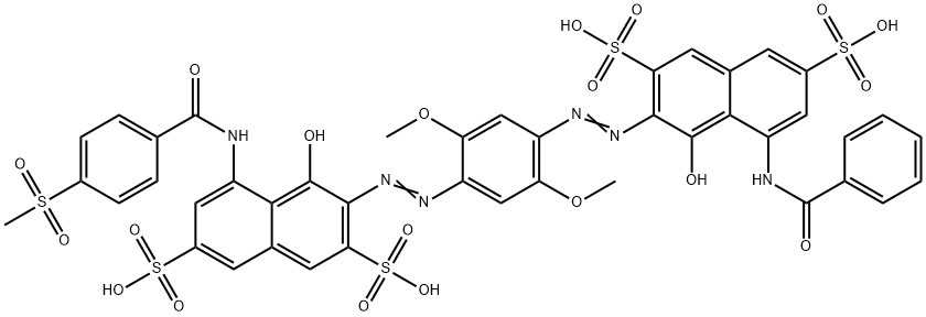 3-[[4-[[8-(benzoylamino)-1-hydroxy-3,6-disulpho-2-naphthyl]azo]-2,5-dimethoxyphenyl]azo]-4-hydroxy-5-[[4-(methylsulphonyl)benzoyl]amino]naphthalene-2,7-disulphonic acid Struktur