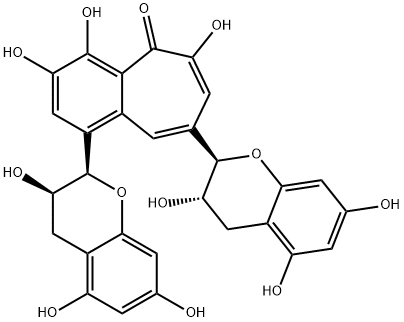 1-[(2S,3S)-3,4-Dihydro-3,5,7-trihydroxy-2H-1-benzopyran-2-yl]-8-[(2R,3S)-3,4-dihydro-3,5,7-trihydroxy-2H-1-benzopyran-2-yl]-3,4,6-trihydroxy-5H-benzocyclohepten-5-one Struktur