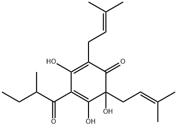 3,5,6-trihydroxy-2-(2-methylbutanoyl)-4,6-bis(3-methylbut-2-enyl)cyclohexa-2,4-dien-1-one Struktur