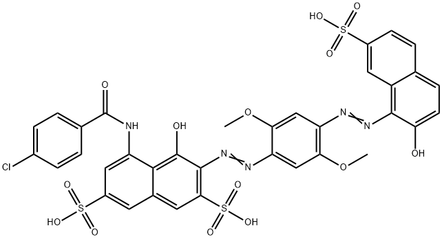 5-[(4-chlorobenzoyl)amino]-4-hydroxy-3-[[4-[(2-hydroxy-7-sulpho-1-naphthyl)azo]-2,5-dimethoxyphenyl]azo]naphthalene-2,7-disulphonic acid Struktur