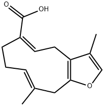 (5Z,9E)-4,7,8,11-Tetrahydro-3,10-dimethylcyclodeca[b]furan-6-carboxylic acid Struktur