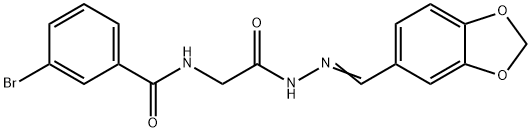 N-{2-[2-(1,3-benzodioxol-5-ylmethylene)hydrazino]-2-oxoethyl}-3-bromobenzamide Struktur