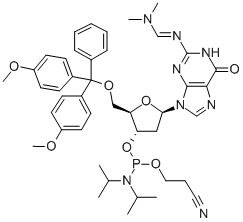 N4-(DIMETHYLAMINO)METHYLENE)-5'-O-(DIMETHOXYTRITYL)-2'-DEOXYGUANOSINE-3'-N,N-DIISOPROPYL (CYANOETHYL) PHOSPHORAMIDITE Structure