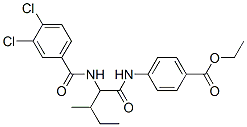 Benzoic acid, 4-[[2-[(3,4-dichlorobenzoyl)amino]-3-methyl-1-oxopentyl]amino]-, ethyl ester (9CI) Struktur