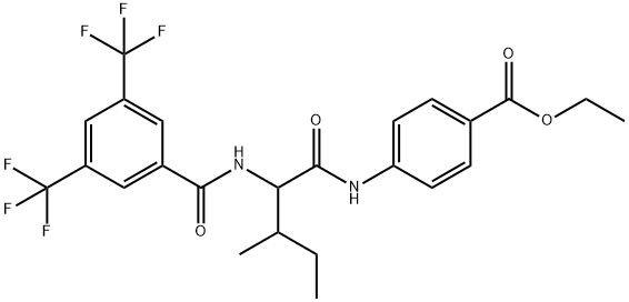 Benzoic acid, 4-[[2-[[3,5-bis(trifluoromethyl)benzoyl]amino]-3-methyl-1-oxopentyl]amino]-, ethyl ester (9CI) Struktur